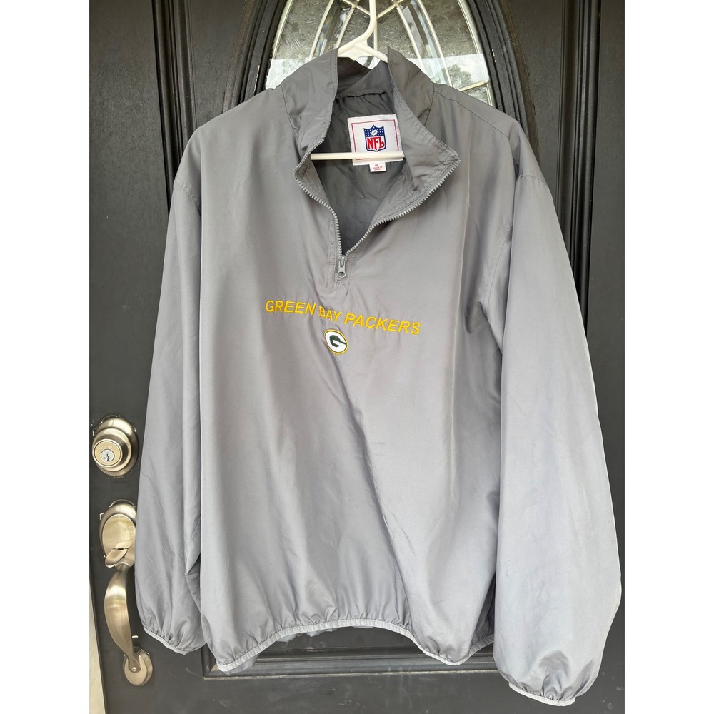 NFL Green Bay Packers Quarter‎ Zip Windbreaker Grey Pullover Jacket Mens XL